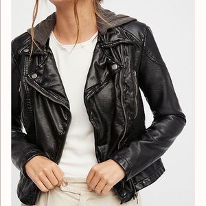Free People Vegan Leather Jacket w/ Zip-Off Hood